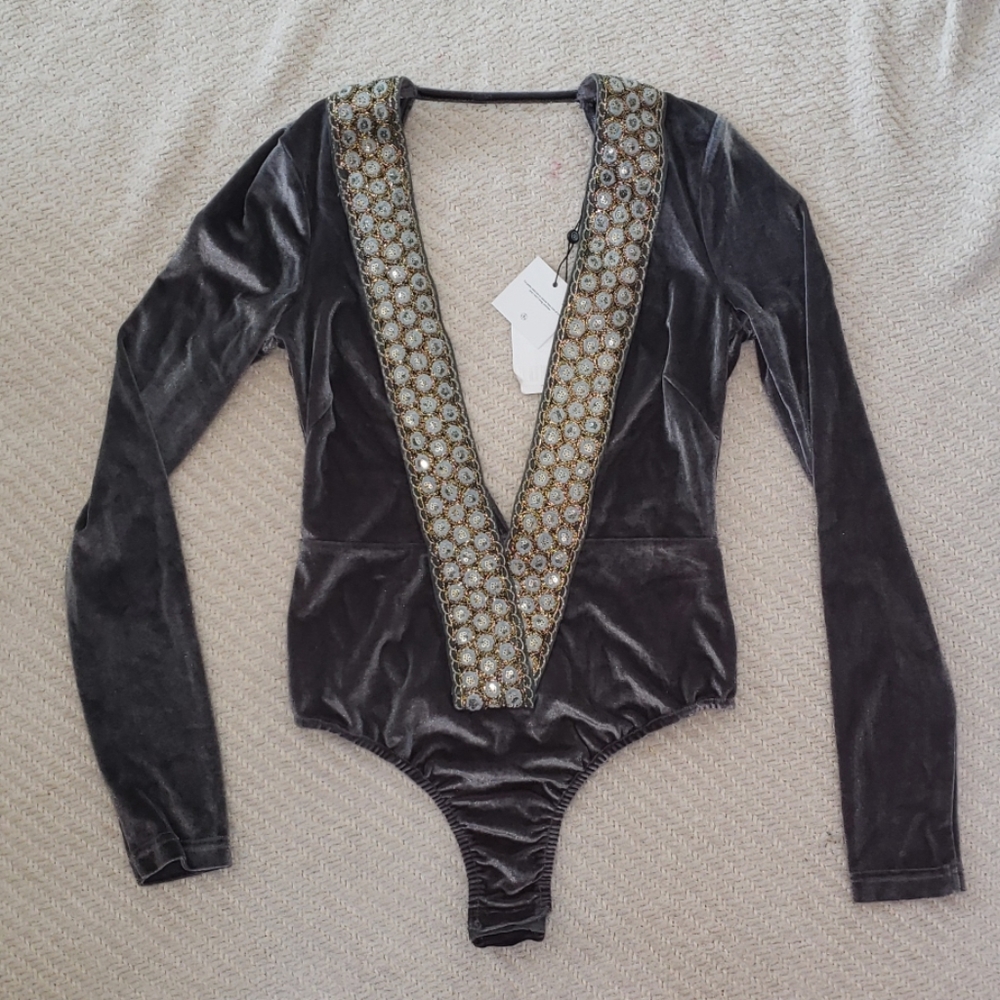 Misguided Velvet Sequin trim bodysuit